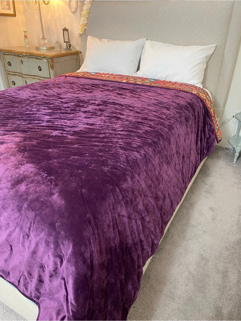 Velvet bedspread Reversible purple/ multi colored BOHO